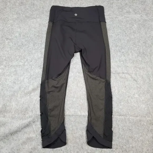 Lululemon Leggings Womens 4 Cropped 21" Mesh Panel Run Yoga Gym Workout Athletic - Picture 7 of 10